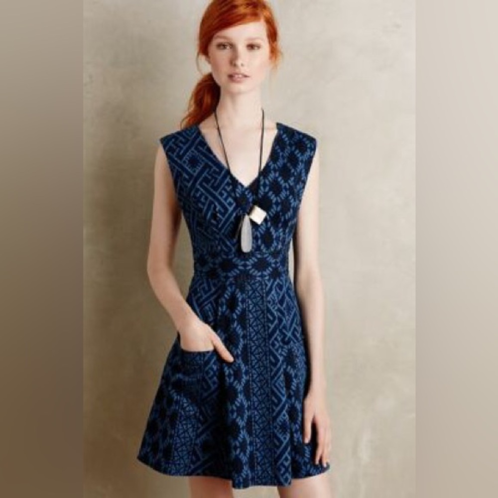 Anthropologie Plenty by Tracy Reese Blue Diamond Denim Dress Size 6